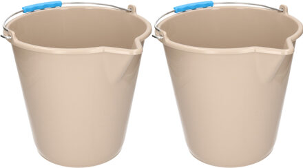 Emmer - 2x stuks - met schenktuit - 12L - mokka - schoonmaakemmer