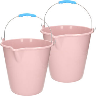 Emmer - 2x stuks - met schenktuit - 12L - oud roze - schoonmaakemmer