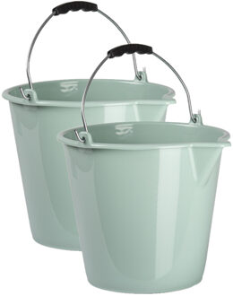 Emmer - 2x stuks - mintgroene - 9 liter - schoonmaak emmer - met schenktuit