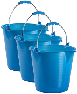 Emmer - 3x stuks - 9 liter - blauw - met schenktuit - 30 x 26 cm