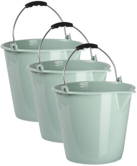 Emmer - 3x stuks - mintgroene - 9 liter - schoonmaak emmer - met schenktuit