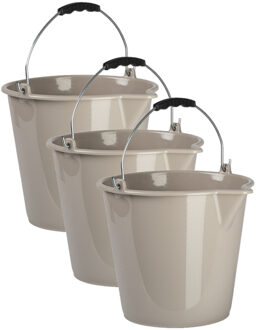 Emmer - 3x stuks - taupe - 9 liter - schoonmaak emmer - met schenktuit
