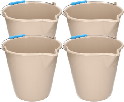 Emmer - 4x stuks - met schenktuit - 12L - mokka - schoonmaakemmer