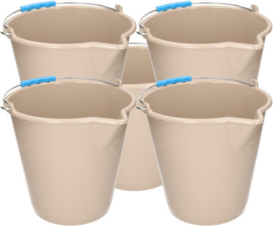 Emmer - 5x stuks - met schenktuit - 12L - mokka - schoonmaakemmer