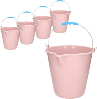 Emmer - 5x stuks - met schenktuit - 12L - oud roze - schoonmaakemmer