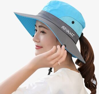 Emmer Hoed Brede Rand Sneldrogend Ademend Packable Opvouwbare Zonnescherm Zon Paardenstaart Cap Met Kinband Outdoor Wandelen Camping TL