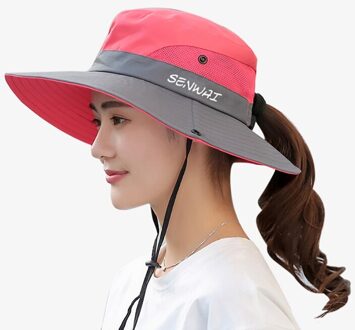 Emmer Hoed Brede Rand Sneldrogend Ademend Packable Opvouwbare Zonnescherm Zon Paardenstaart Cap Met Kinband Outdoor Wandelen Camping XR