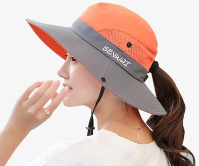 Emmer Hoed Brede Rand Sneldrogend Ademend Packable Opvouwbare Zonnescherm Zon Paardenstaart Cap Met Kinband Outdoor Wandelen Camping