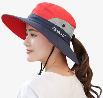 Emmer Hoed Brede Rand Sneldrogend Ademend Packable Opvouwbare Zonnescherm Zon Paardenstaart Cap Met Kinband Outdoor Wandelen Camping