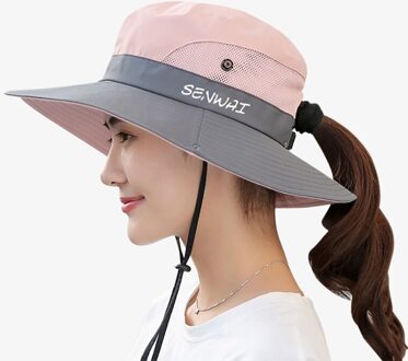 Emmer Hoed Brede Rand Sneldrogend Ademend Packable Opvouwbare Zonnescherm Zon Paardenstaart Cap Met Kinband Outdoor Wandelen Camping