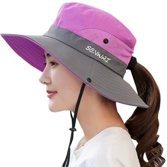 Emmer Hoed Brede Rand Sneldrogend Ademend Packable Opvouwbare Zonnescherm Zon Paardenstaart Cap Met Kinband Outdoor Wandelen Camping