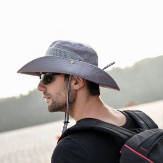Emmer Hoed Man Anti-Uv Zonwering Winddicht Outdoor Zomer Hoeden Panama Mannen Vissen Jungle Hoed Sombrero Cubo c grijs