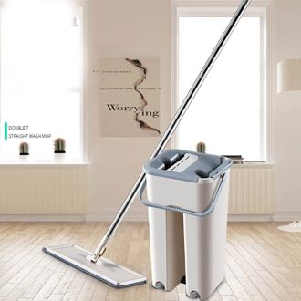 Emmer Keuken Woonkamer Thuis Tool Floor Cleaning Rebound Automatische Platte Mop Set Vervanging Doek Ruimtebesparend Handenvrij