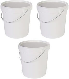 Emmer met deksel en handvat - 3x stuks - Wit - 30 liter - Huishouden - Tuinieren - Emmers - Opslag