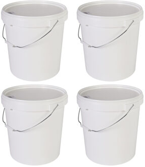 Emmer met deksel en handvat - 4x stuks - Wit - 30 liter - Huishouden - Tuinieren - Emmers - Opslag