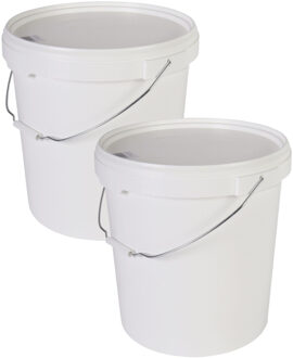 Emmer met deksel en handvat - Set van 6x stuks - Wit - 30 liter - Huishouden - Tuinieren - Emmers