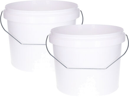 Emmer met handvat - 2x - met deksel - wit - 5,5 liter - voor klussen/schilderen