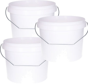 Emmer met handvat - 3x - met deksel - wit - 5,5 liter - voor klussen/schilderen