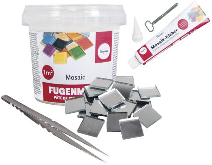 Emmer mozaiek steentjes 1.5 x 1.5 cm - vierkant - spiegeltjes - 1980x stuks - met lijm en voegmiddel
