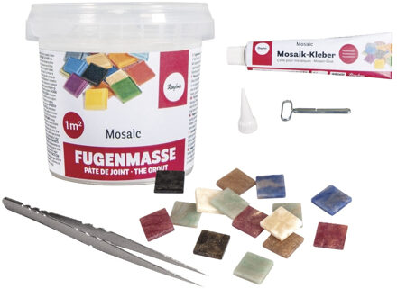 Emmer mozaiek steentjes 1 cm - vierkant - assorti kleuren mix - 1200x stuks - met lijm en voegmiddel