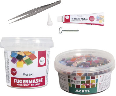 Emmer mozaiek steentjes 1 cm - vierkant - assorti kleuren mix - 1270x stuks - met lijm en voegmiddel