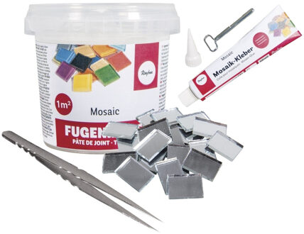 Emmer mozaiek steentjes 1 x 1.5 cm - vierkant - spiegeltjes - 1200x stuks - met lijm en voegmiddel