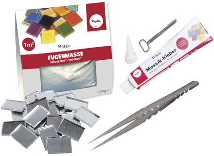 Emmer mozaiek steentjes 1 x 1.5 cm - vierkant - spiegeltjes - 1200x stuks - met lijm en voegmiddel