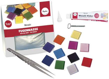 Emmer mozaiek steentjes 1 x 1 cm - vierkant - kleuren mix - 1025x stuks - met lijm en voegmiddel