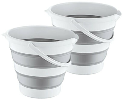 Emmer opvouwbaar - 2x - 12L - grijs/wit - kunststof en rubber - Camping emmer