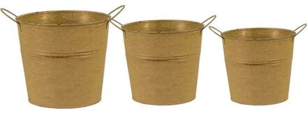 Emmer/plantenpot/bloempot - set van 3x stuks - zink - oud goud - Emmers Goudkleurig