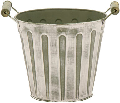 Emmer/plantenpot - zink - legergroen - D11 x H10 cm