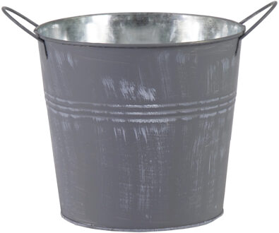 Emmer/plantenpot - zink - zilvergrijs - D16 x H14 cm - IJzeren emmer / teil