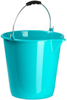 Emmer - Set van 4x stuks - met schenktuit - 12L - blauw - schoonmaakemmer