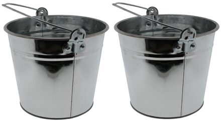 Emmer van zink - 2x - 5 liter - zilverkleurig - 16 x 21 cm - plantenpot