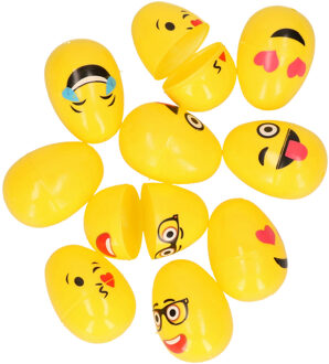 Emoticon Paaseieren om te vullen - 20x stuks - 6 cm - paaseitjes geel - Paasdecoratie