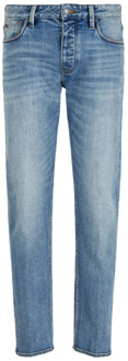 Emporio Armani Blauwe Jeans Slim Fit Logo Patch Emporio Armani , Blue , Heren - W36,W30,W34,W32,W31,W38,W33