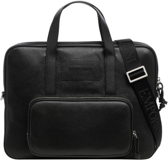 Emporio Armani Businesstas van leer met 15,6 inch laptopvak Zwart - 1 maat