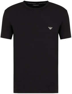 Emporio Armani Contrast Logo Korte Mouw T-Shirt Emporio Armani , Black , Heren - Xl,L,M,S