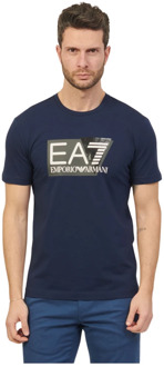 Emporio Armani EA7 Blauw Katoenen Heren T-shirt Emporio Armani EA7 , Blue , Heren - 2Xl,Xl,L,M,3Xl