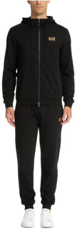 Emporio Armani EA7 Effen Hoodie met Trekkoordsluiting Emporio Armani EA7 , Black , Heren