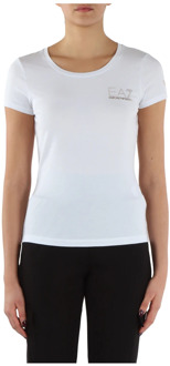 Emporio Armani EA7 Katoenen en Modale T-shirt met Voorlogo Emporio Armani EA7 , White , Dames - S
