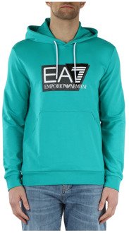 Emporio Armani EA7 Katoenen hoodie met logo print Emporio Armani EA7 , Green , Heren - 2Xl,Xl,L,M,S
