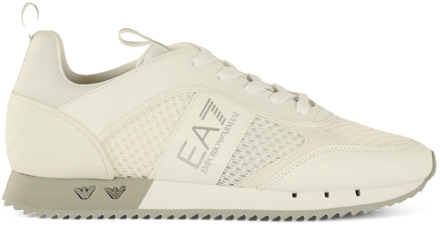 Emporio Armani EA7 Logo Print Sneakers van Eco Leer en Stof Emporio Armani EA7 , White , Heren - 42 1/2 Eu,43 1/2 Eu,41 1/2 Eu,42 Eu,44 Eu,41 EU