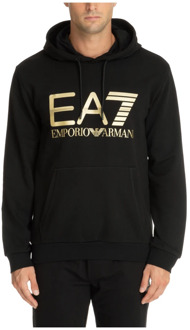 Emporio Armani EA7 Trekkoord Patroon Logo Zak Hoodie Emporio Armani EA7 , Black , Heren - Xl,L,M,S