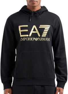 Emporio Armani EA7 Trekkoord Patroon Logo Zak Hoodie Emporio Armani EA7 , Black , Heren - Xl,S