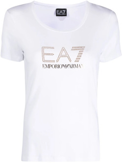 Emporio Armani EA7 Wit T-Shirt met Strass Steentjes Emporio Armani EA7 , White , Dames - Xl,L,M,S,Xs