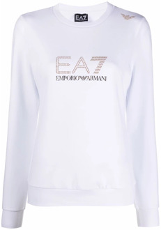 Emporio Armani EA7 Witte Sweater met Stud-Detail Emporio Armani EA7 , White , Dames - 2Xl,S