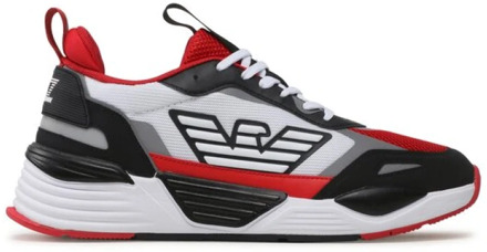 Emporio Armani EA7 Zwarte Heren Sneakers met Rode en Witte Inzetstukken Emporio Armani EA7 , Black , Heren - 44 Eu,42 EU