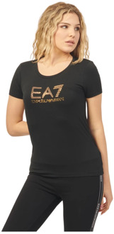 Emporio Armani EA7 Zwarte Katoenen Ronde Hals Slim Fit T-shirt Emporio Armani EA7 , Black , Dames - Xl,L,M,S
