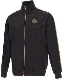 Emporio Armani EA7 Zwarte Katoenen Sweatshirt met Gouden Rits Emporio Armani EA7 , Black , Heren - Xl,M,S